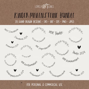 Kinder Meilensteine SVG Bundle, Plotterdatei Kerzenteller, Taufe, Konfirmation, Kommunion, Jugendweihe, dxf, eps, Sprüche, Deutsches Bundle