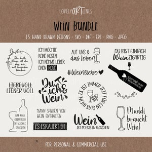 Wine SVG Bundle, Plotter Files Wine for Cricut, Wine Glass Vector Icons, Vino PNG Clipart, dxf, eps, Quotes, German Bundle