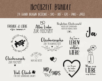 Wedding SVG Bundle, Plotter Files wedding gift, Congratulations Vector Icons, Marriage PNG Clipart, Laser Files, eps, dxf, Sayings, German