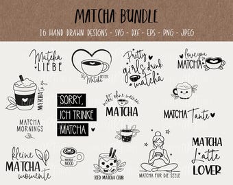 Matcha SVG Bundle, Plotterdatei Matcha für Cricut, Teetasse Vector Icons, Tee PNG Clipart, Laserdatei, eps, dxf, Sprüche, Deutsch