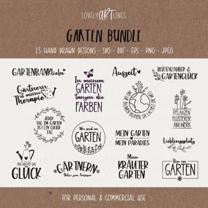 Garden SVG Bundle, Plotter Files Garden for Circut, Watering can Icons, Spring PNG Clipart, dxf, eps, Laser Files, Sayings, German
