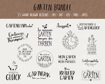 Garden SVG Bundle, Plotter Files Garden for Circut, Watering can Icons, Spring PNG Clipart, dxf, eps, Laser Files, Sayings, German
