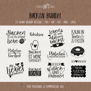 Baking SVG Bundle, Plotter Files Cake for Cricut, Kitchen Vector Icons, Cooking PNG Clipart, dxf, eps, Quotes, German Bundle