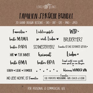 Familien Sprüche SVG Bundle, Plotterdatei Familie für Cricut, Fotohalter Icons, Kartenhalter PNG, dxf, eps, Laserdatei, Schriftzüge, Deutsch