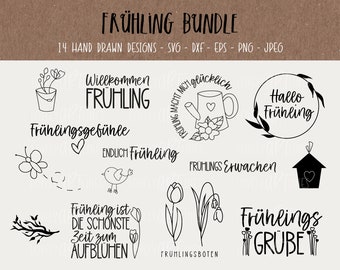 Frühling SVG Bundle, Plotterdatei Frühling für Cricut, Frühjahr Vector Icons, Ostern PNG Clipart, dxf, eps, Sprüche, Deutsches Bundle