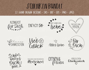 Gifting SVG Bundle, Plotter Files Presents for Cricut, Congrats Vector Icons, Thanks PNG Clipart, dxf, eps, Quotes, German Bundle