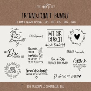 Friendship SVG Bundle, Plotter Files for Cricut, Friend Vector Icons, Friends PNG Clipart, dxf, eps, Quotes, German Bundle