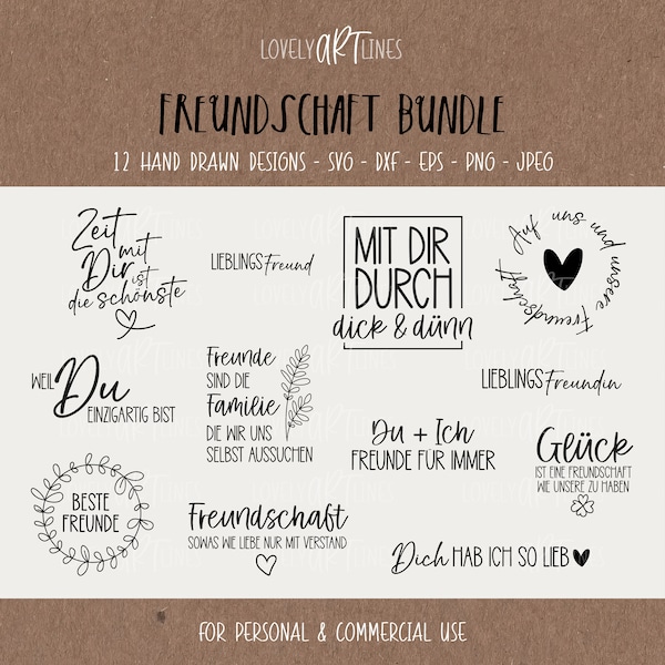 Freundschaft SVG Bundle, Plotterdatei Freunde für Cricut, Freund Vector Icons, Friend PNG Clipart, dxf, eps, Sprüche, Deutsches Bundle