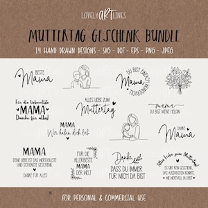 Muttertag Geschenk SVG Bundle, Plotterdatei Mama, Geschenke Vector Icons, Schenken PNG Clipart, dxf, eps, Laserdatei, Sprüche, Deutsch
