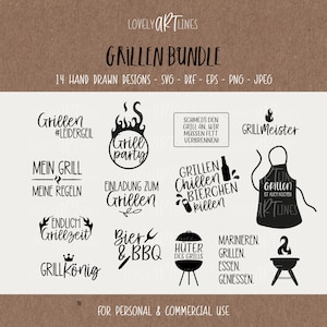 Barbecue SVG Bundle, Plotter Files BBQ Party for Cricut, bbq Vector Icons, Beer PNG Clipart, dxf, eps, Quotes, German Bundle