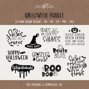Halloween SVG Bundle, Plotter Files Halloween for Cricut, Halloween Vector Icons Halloween PNG Clipart, dxf, eps, Quotes, German Bundle