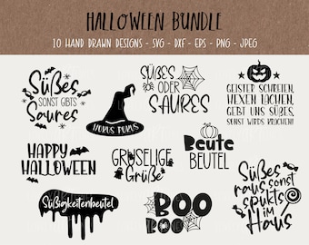 Halloween SVG Bundle, Plotter Files Halloween for Cricut, Halloween Vector Icons Halloween PNG Clipart, dxf, eps, Quotes, German Bundle