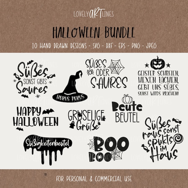 Halloween SVG Bundle, Plotterdatei Halloween für Cricut, Halloween Vector Icons, Halloween PNG Clipart, dxf, eps, Sprüche, Deutsches Bundle