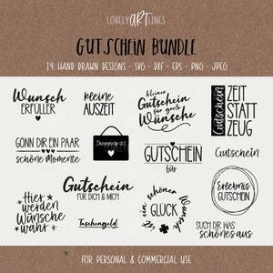 Voucher SVG Bundle, Plotter Files Gift for Cricut, Congrats Vector Icons, Wishes PNG Clipart, dxf, eps, Quotes, German Bundle