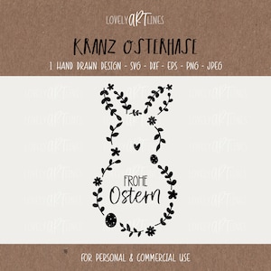 Kranz Osterhase SVG Design, Plotterdatei Osterhase für Cricut, Ostern Icon, Osterkranz PNG Clipart, dxf, eps, Laserdatei, Digistamp