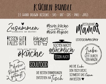 Kitchen SVG Bundle, Plotter Files for Cricut, Cooking Vector Icons, Baking PNG Clipart, dxf, eps, Quotes, German Bundle