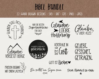 Bible SVG Bundle, Plotter Files Faith for Circut, Religion Vector Icons, God PNG Clipart, dxf, eps, Quotes, German Bundle