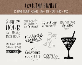 Cocktail SVG Bundle, Plotter Files Longdrinks for Cricut, Drinks Vector Icons, Drinks PNG Clipart, dxf, eps, Quotes, English Bundle