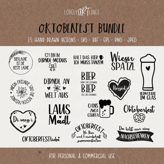 Oktoberfest SVG Bundle, Plotterdatei Wiesn für Cricut, Dirndl Vector Icons, Bier Brezel PNG Clipart, Laserdatei, eps, dxf, Sprüche, Deutsch