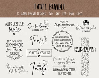 Taufe SVG Bundle, Plotterdatei Taufe für Cricut, Taufgeschenk Vector Icons, Einladung PNG Clipart, dxf, eps, Taufsprüche, Deutsches Bundle