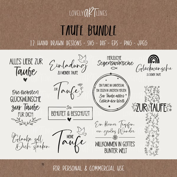 Taufe SVG Bundle, Plotterdatei Taufe für Cricut, Taufgeschenk Vector Icons, Einladung PNG Clipart, dxf, eps, Taufsprüche, Deutsches Bundle