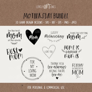 Mother&#39;s Day SVG Bundle, Plotter Files Mother for Cricut, Mum Vector Icons, Mom PNG Clipart, dxf, eps, Quotes, English Bundle