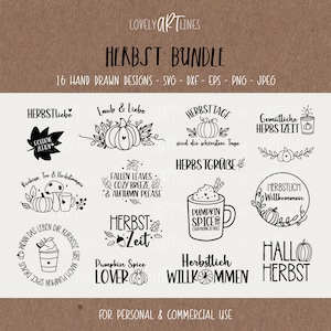 Autumn SVG Bundle, Plotter Files Autumn Wreath for Cricut, Leaves Vector Icons, Pumpkin PNG Clipart, Laser Files, eps, dxf, Quotes, German