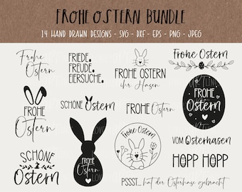 Happy Easter SVG Bundle, Plotter Files Easter for Cricut, Easter egg Bunny Icons, Spring PNG Clipart, dxf, eps, Quotes, German Bundle