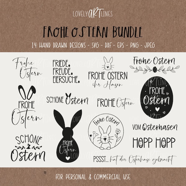 Happy Easter SVG Bundle, Plotter Files Easter for Cricut, Easter egg Bunny Icons, Spring PNG Clipart, dxf, eps, Quotes, German Bundle