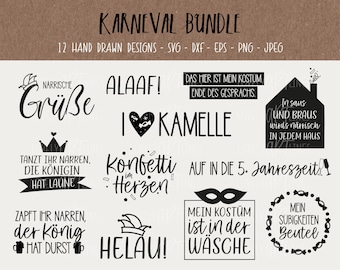 Karneval SVG Bundle, Plotterdatei Karneval für Cricut, Fasching Vector Icons, Fastnacht PNG Clipart, dxf, eps, Sprüche, Deutsches Bundle