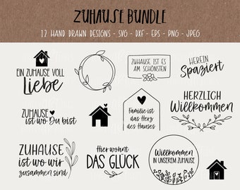 Zuhause SVG Bundle, Plotterdatei Haus für Cricut, Daheim Vector Icons, Home PNG Clipart, dxf, eps, Sprüche, Deutsches Bundle