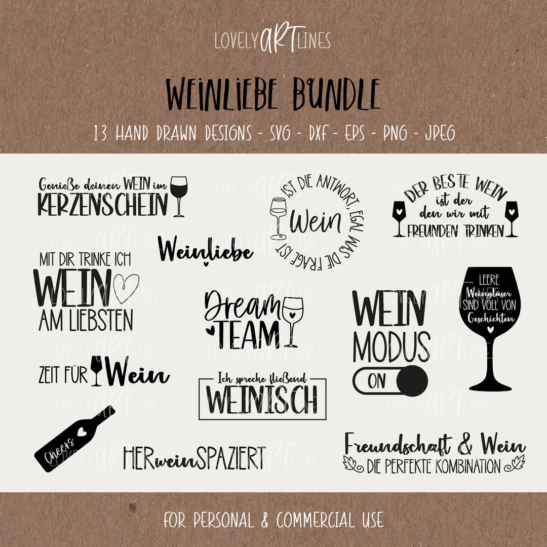 Weinliebe SVG Bundle, Plotterdatei Wein für Cricut, Weinglas Vector