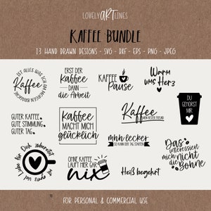 Coffee SVG Bundle, Plotter Files Coffee for Cricut, Coffee Mug Quotes Vector Icons, Café PNG Clipart, dxf, eps, Quotes, German Bundle
