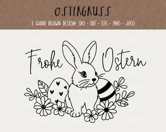 Easter Greeting SVG Design, Plotter File Bunny for Cricut, Easter Icon, Happy Easter PNG Clipart, dxf, eps, Laser File, Digistamp