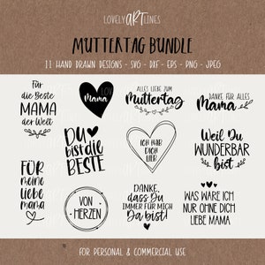 Mother&#39;s Day SVG Bundle, Plotter Files Mother for Cricut, Mum Vector Icons, Mom PNG Clipart, dxf, eps, Quotes, German Bundle