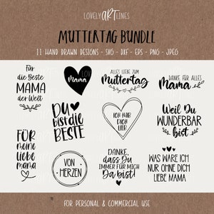 Muttertag SVG Bundle, Plotterdatei Mutter für Cricut, Mama Vector Icons, Mom PNG Clipart, dxf, eps, Sprüche, Deutsches Bundle Bild 1