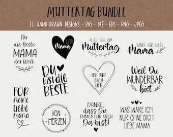 Muttertag SVG Bundle, Plotterdatei Mutter für Cricut, Mama Vector Icons, Mom PNG Clipart, dxf, eps, Sprüche, Deutsches Bundle