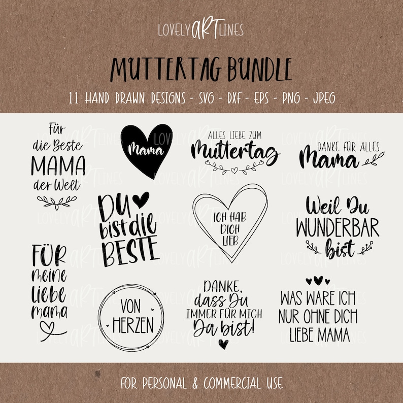 Muttertag SVG Bundle, Plotterdatei Mutter für Cricut, Mama Vector Icons, Mom PNG Clipart, dxf, eps, Sprüche, Deutsches Bundle Bild 1