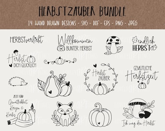 Autumn Magic SVG Bundle, Plotter Files Autumn for Cricut, Leaves Vector Icons, Pumpkin PNG Clipart, Laser Files, eps, dxf, Quotes, German