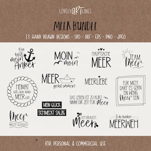 Sea SVG Bundle, Plotter Files Maritim for Cricut, Coast Vector Icons, Anchor PNG Clipart, dxf, eps, Quotes, German Bundle