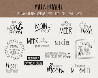 Meer SVG Bundle, Plotterdatei Maritim für Cricut, Küste Vector Icons, Anker PNG Clipart, dxf, eps, Sprüche, Deutsches Bundle