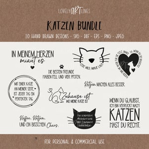 Cats SVG Bundle, Plotter Files for Cricut, Cat Vector Icons, Cats PNG Clipart, dxf, eps, Quotes, German Bundle