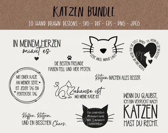 Cats SVG Bundle, Plotter Files for Cricut, Cat Vector Icons, Cats PNG Clipart, dxf, eps, Quotes, German Bundle