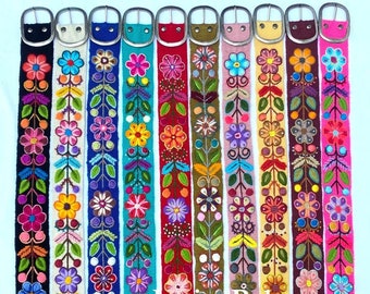 Cinturones bordados a mano florales coloridos cinturones bordados peruanos cinturón étnico floral cinturón boho regalos de lana para su cinturón étnico floral