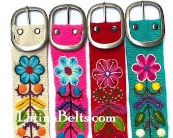 Hand bestickte Gürtel Rote Blumen bunte peruanischen bestickte Gürtel Ethno Gürtel Boho Gürtel Wolle Geschenke für ihren Ethno Gürtel