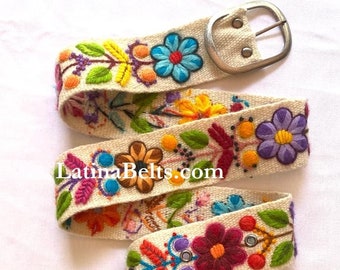 Hand embroidered belts offwhite floral colorful peruvian embroidered belts floral ethnic belt boho belt wool gift for her floral ethnic belt