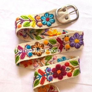 Ceintures brodées à la main écru ceintures brodées péruviennes colorées florales ceinture ethnique florale ceinture bohème cadeau en laine pour elle ceinture ethnique florale