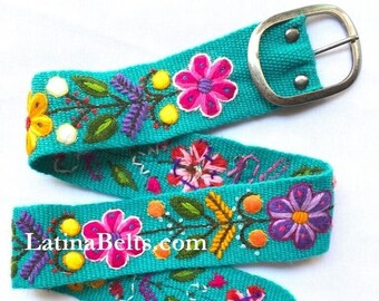 Hand embroidered belts turquoise floral colorful peruvian embroidered belts floral belt boho belt wool gifts for her floral ethnic belt