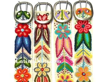 Hand embroidered belt floral, wool embroidered belts, floral ethnic belt, boho belt, gifts for her, peruvian belt wool, peru belt woman