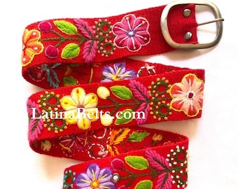 Hand embroidered belts red floral colorful peruvian embroidered belts floral ethnic belt boho belt wool gifts for her floral ethnic belt
